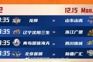 遼寧首個主場VS衛冕冠軍廣廈&跨年迎戰張鎮麟 元旦趙睿周琦VS廣東