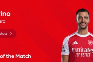 傳射建功！英超官方：梅里諾當選阿森納2-0布倫特福德全場最佳